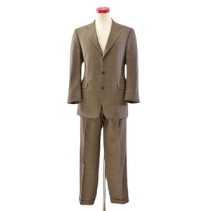 Ted Baker London Windowpane Plaid Wool Suit For Men 44R Pleated Pants Cuffed Hem